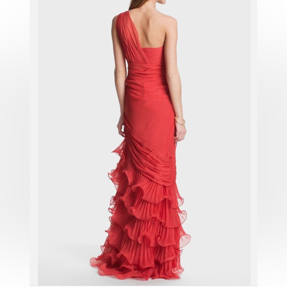 One-Shoulder Coral Ruffle Gown - Picture 2 of 14